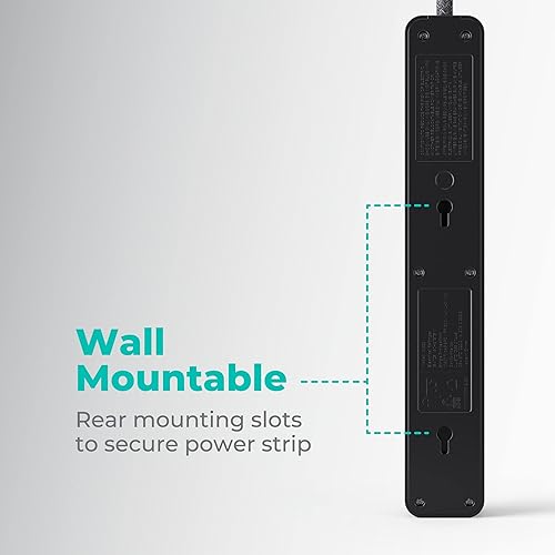 Miniatura 7 de KMC Regleta protectora de sobretensiones de 6 tomas, cable de 6 pies, protector de sobretensiones de alimentación 1080J, cable de extensión trenzado