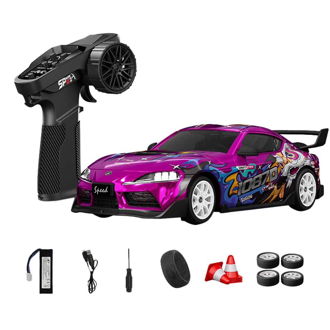 RCXTechPro 1:24 4WD RC Drift Car for Adults, D24 High Speed Remote Control Racing Car with Gyro, LED Lights, Dual Tire Modes, Full Proportional Steering RTR- (S1 Awaken Lion / D24-01) — image 1