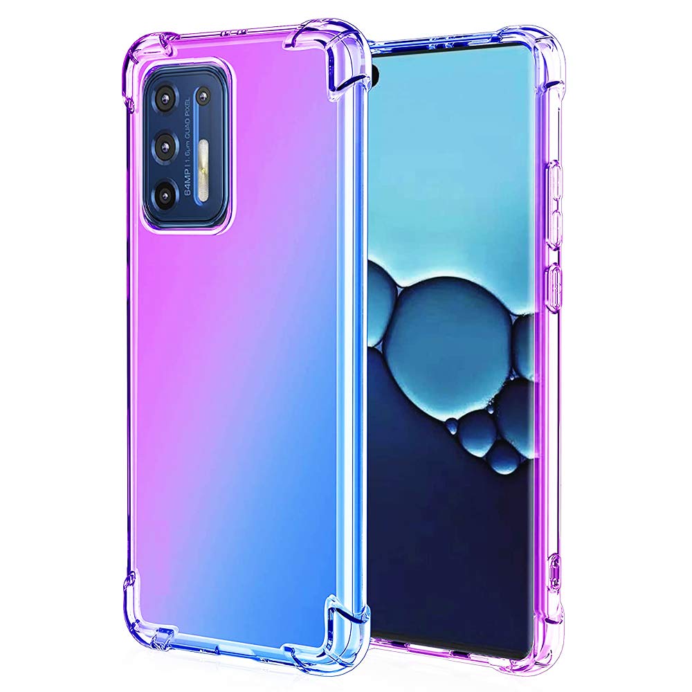 BTShare For Moto G9 Plus Case, Slim Crystal Clear Soft Silicone Transparent Back Anti Slip Shockproof TPU with Reinforced Corners Airbag Protector Cover, (Purple/Blue)