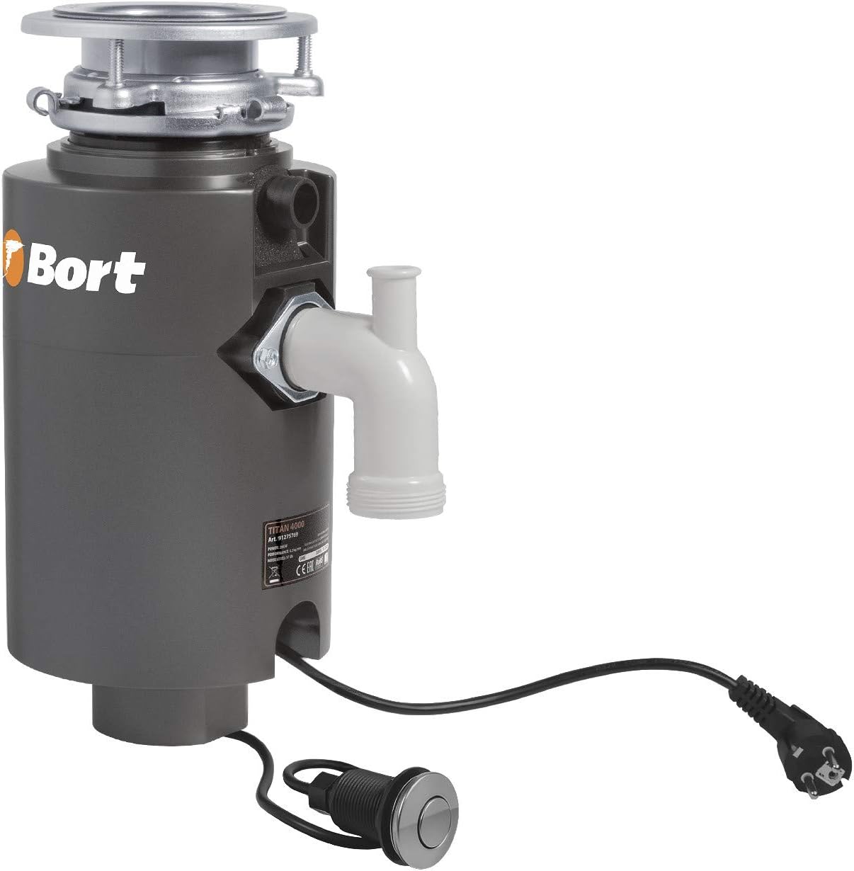 Bort TITAN 4000 Waste Disposer with drain pipe and air switch