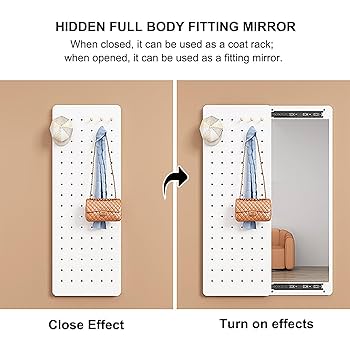 Amazon.co.jp: 壁掛け鏡 全身鏡 姿見 スライド式 天然木 収納