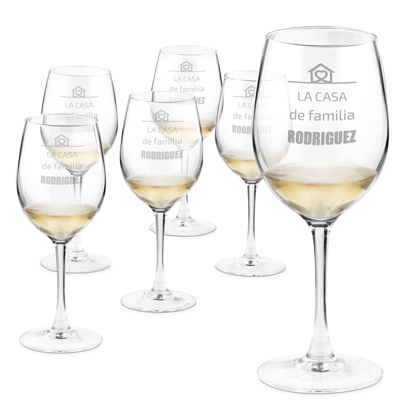 Maverton Set de 6 Copas de Vino Personalizadas 350ml - Vidrio Transparente con Grabado - Regalos de Parejas Aniversario Boda Regalos Originales para Hombre y Mujer - Casa