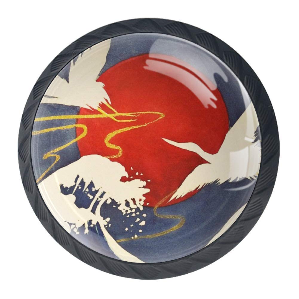 Japanese Cranes Cabinet Door Knobs Handles Pulls Cupboard Handles Drawer Wardrobe 4pcs