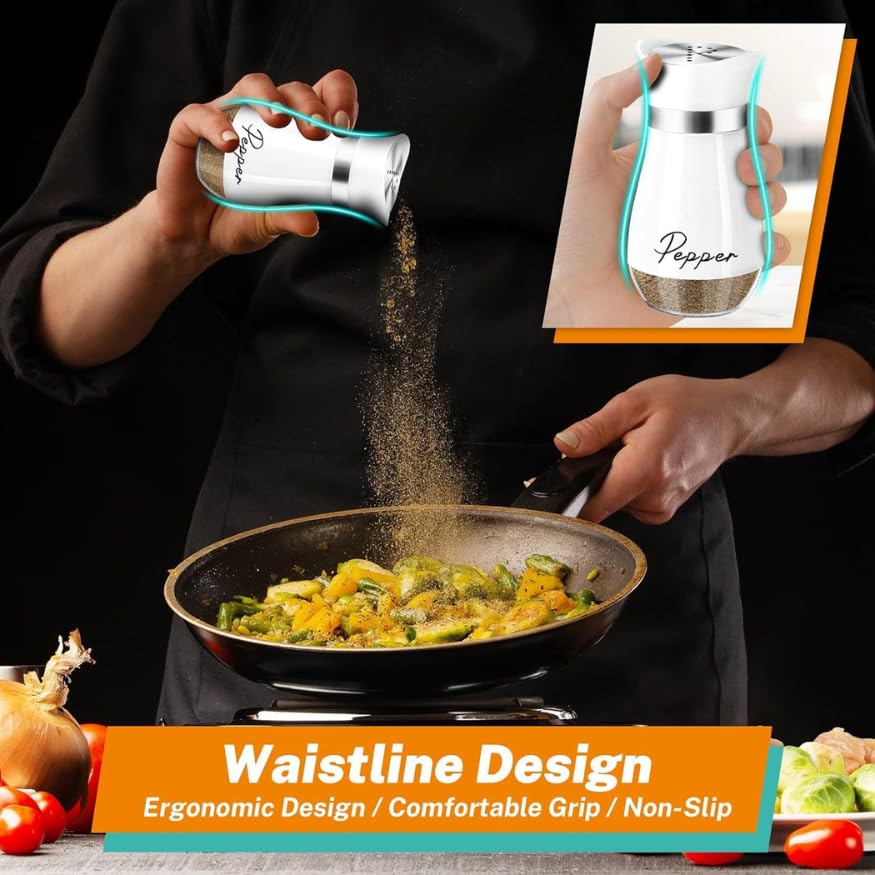 Image of Salt & Pepper Shaker Set, Refillable Dual Color Stainless Steel Spice Shakers Container Bottle for Home Kitchen, Restaurant, Picnic (Silver & White - D)