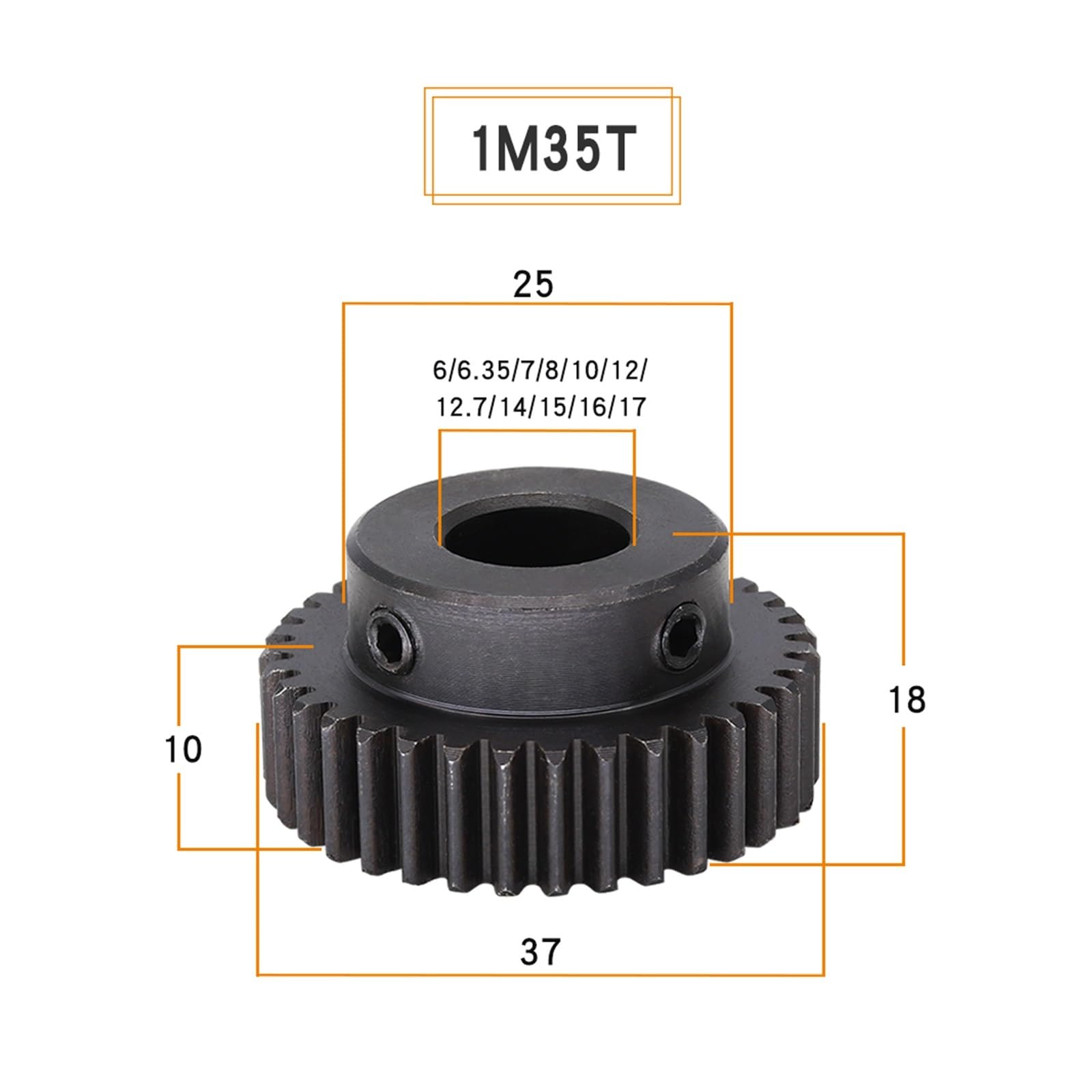 Bevel Gear Pinion Hardware Mechanical Module 1 Motor Gear 1M-35Teeth Carbon Steel Blackening Spur Gear Bore Size 6/6.35/7/8/10/12/12.7/14/15/16/17mm(1M35T -Bore 10mm)