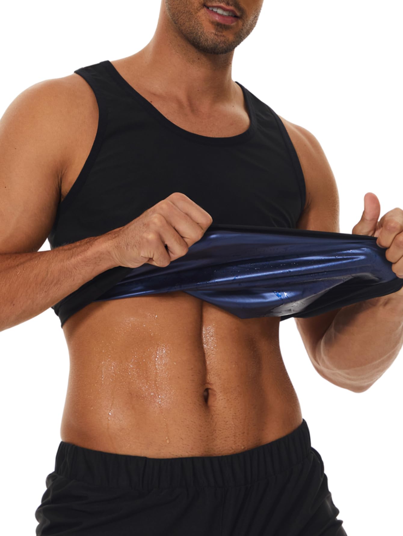LAZAWG Men Sauna Sweat Vest T Shirt Heat Trapping Tank Tops Waist Trainer Body Shaper Slimming Weight Loss Workout Suit