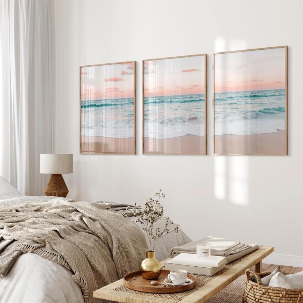 LTjiajuypd Pastel Beach Canvas Prints Coastal Wall Art Decor Ocean Wave Poster Tropical Posters(40x55cm-3Pcs)
