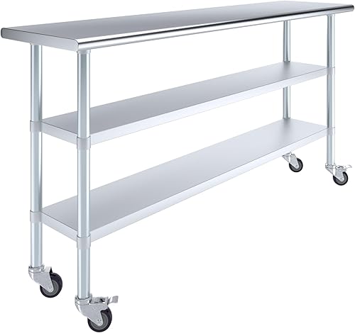Miniatura 15 de AmGood Mesa de trabajo de acero inoxidable con 2 estantes y ruedas Mesa de trabajo de metal con ruedas