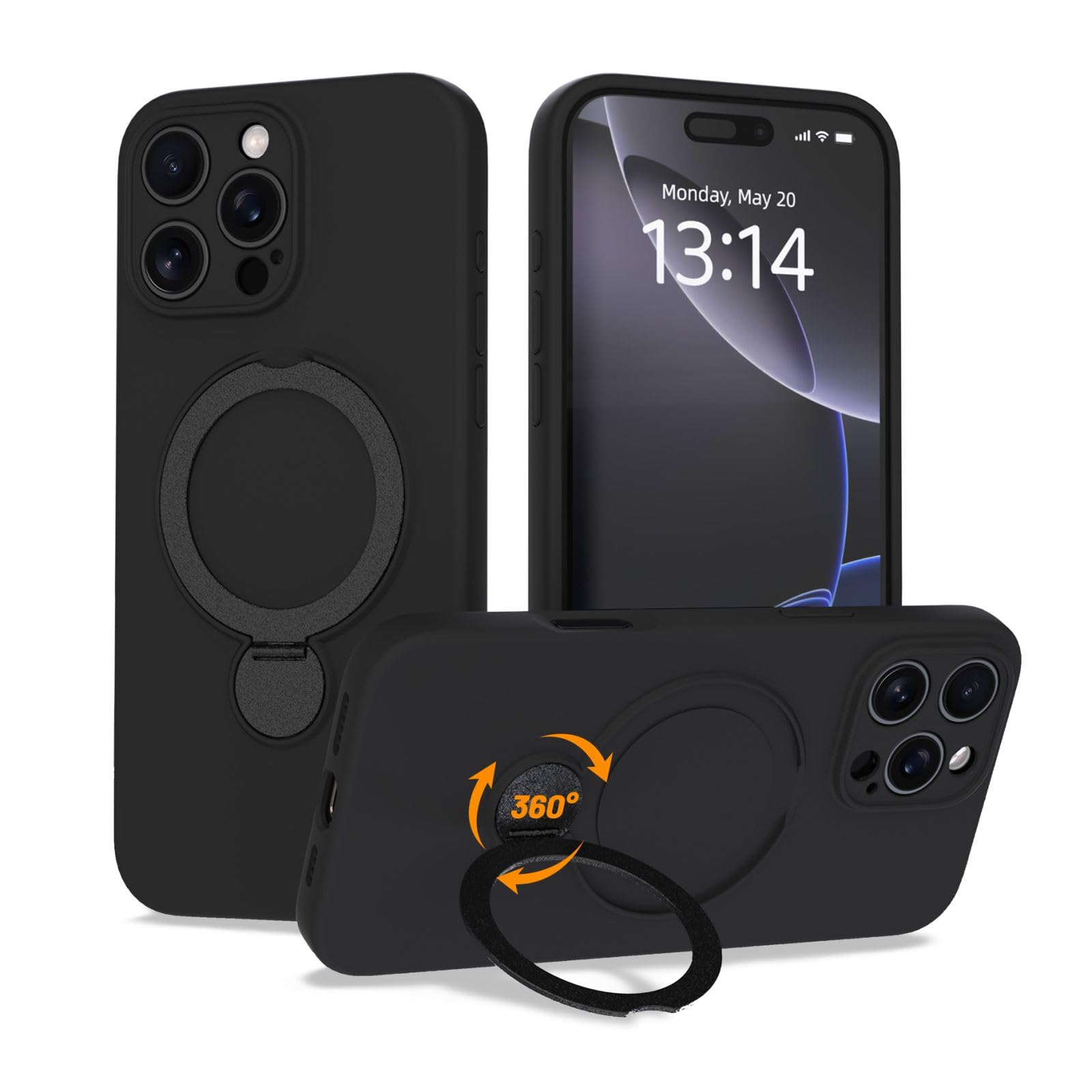 IAIYOXI Upgraded 360° Spin for iPhone 16 Pro Silicone case with Invisible Stand, Soft Anti-Scratch Microfiber Lining Inside Phone Cover with Kickstand