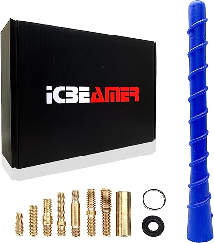 ICBEAMER Antena de goma flexible en espiral azul de 7 pulgadas para camionetas, automóviles, utilitarios, ajuste universal, bobina interna de acero