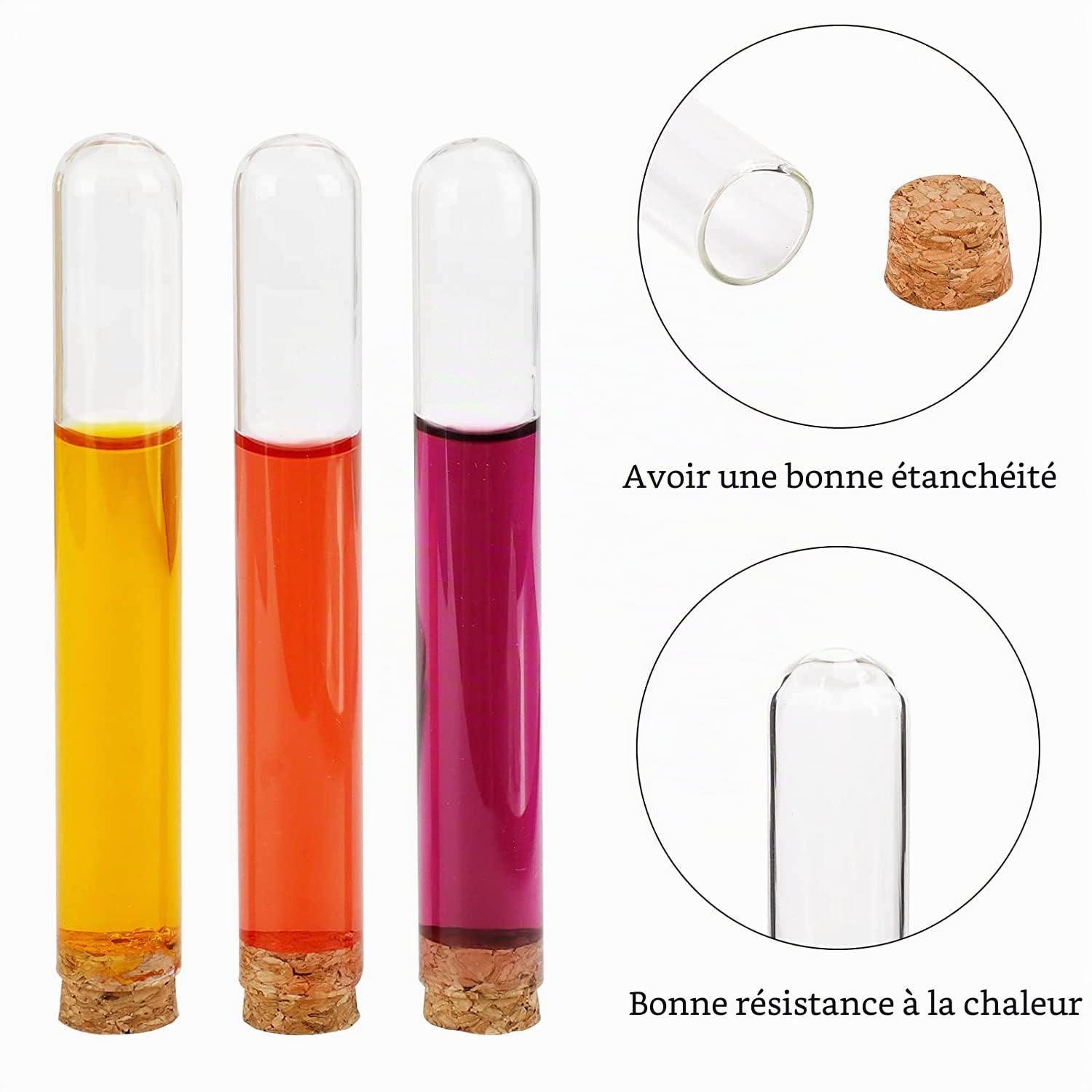 Lot de 100 tubes à essai avec bouchon en liège 15 x 100 mm (13 ml) - Pour cadeaux d'invités et table de laboratoire, avec étiquette en papier kraft et corde de chanvre, DIY Craft Candy Liquids Spices