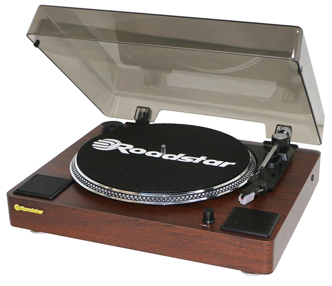 Roadstar TT-260SPK Giradischi 3 Velocità 33/45/78 Giri, Altoparlanti Integrati, Uscita audio RCA, Ingresso AUX, Arresto Automatico, Vintage, Legno