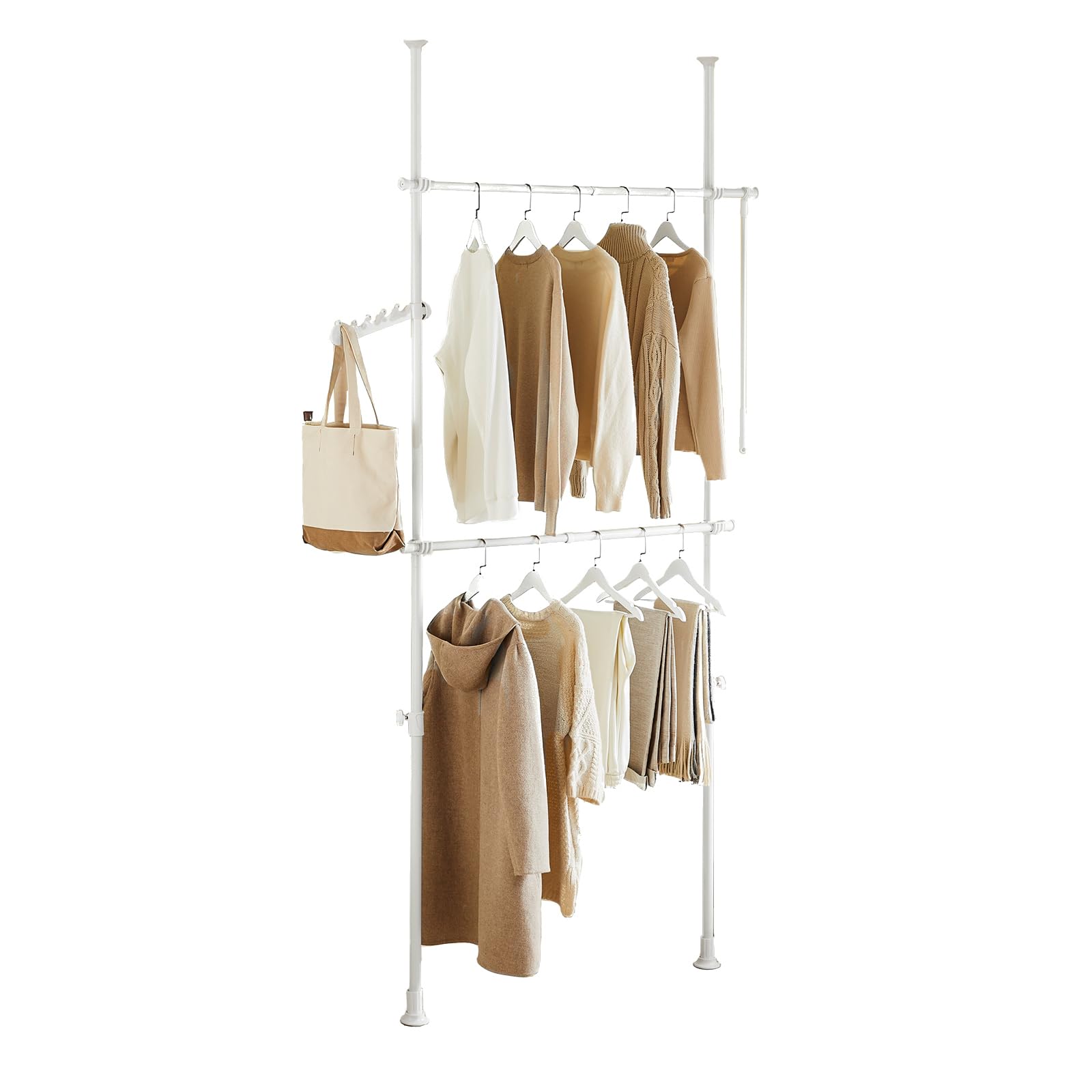 SoBuy Telescopic Clothes Rail, Heavy Duty Clothes Rack, Adjustable Open Wardrobe with Hanging Rails for Bedroom, Walk-in Closet White FRG109-II-W