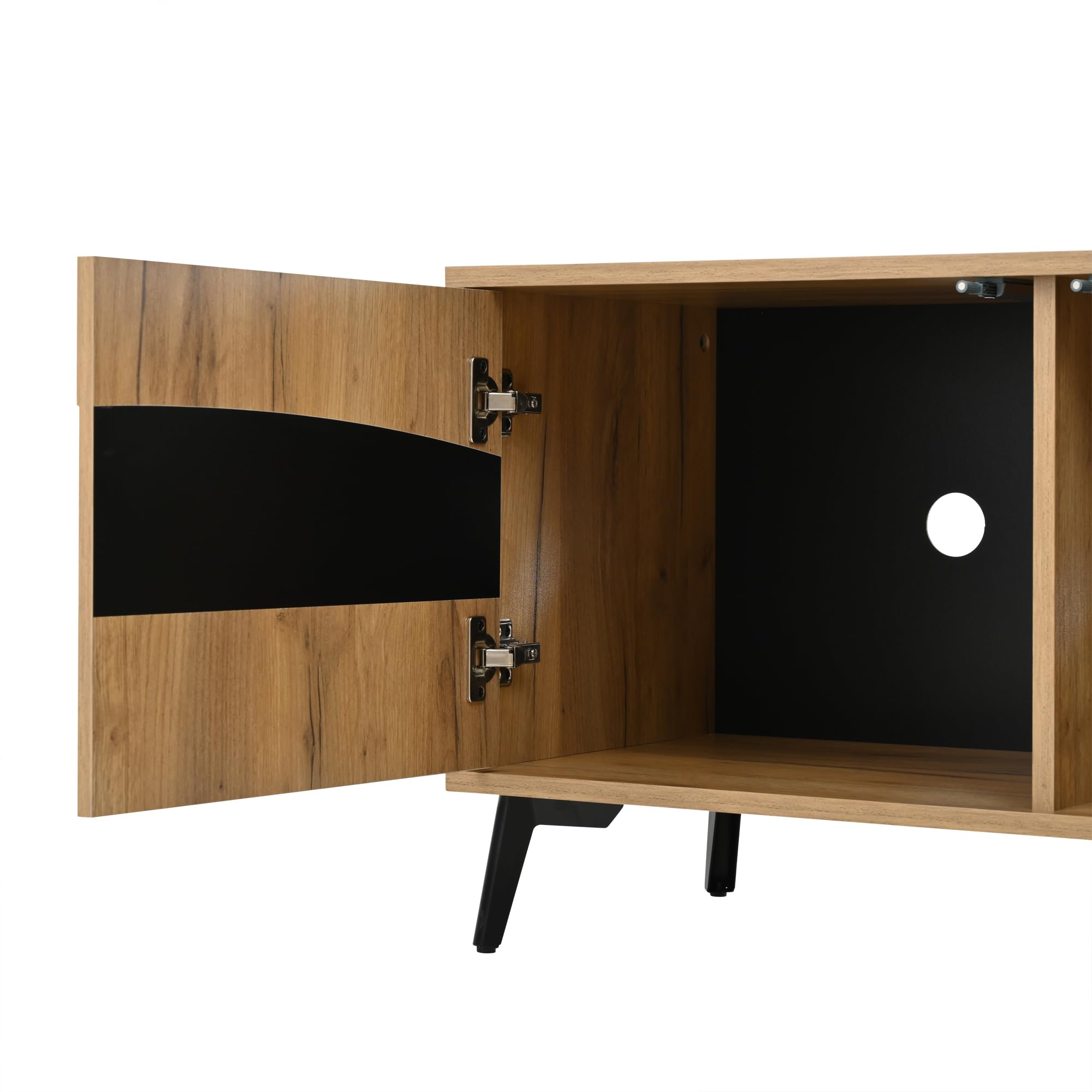 Mueble para televisión, 180 x 40 x 50 cm, color madera + soporte para TV de empalme negro, armario de TV con 4 armarios, armario de salón con 8 patas de apoyo, capacidad de carga recomendada 30