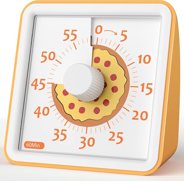 LIORQUE 60 Minute Visual Timer for Kids, Silent Countdown Timer Clock, Time Management Kids Timer for Teaching Cooking, Pomodoro Timer with Pizza Design, No Loud Ticking