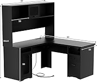 Vista 3 de Unikito Escritorio de oficina en forma de L con gabinete, escritorio para computadora de 60 pulgadas con toma de corriente y luces LED, escritorio