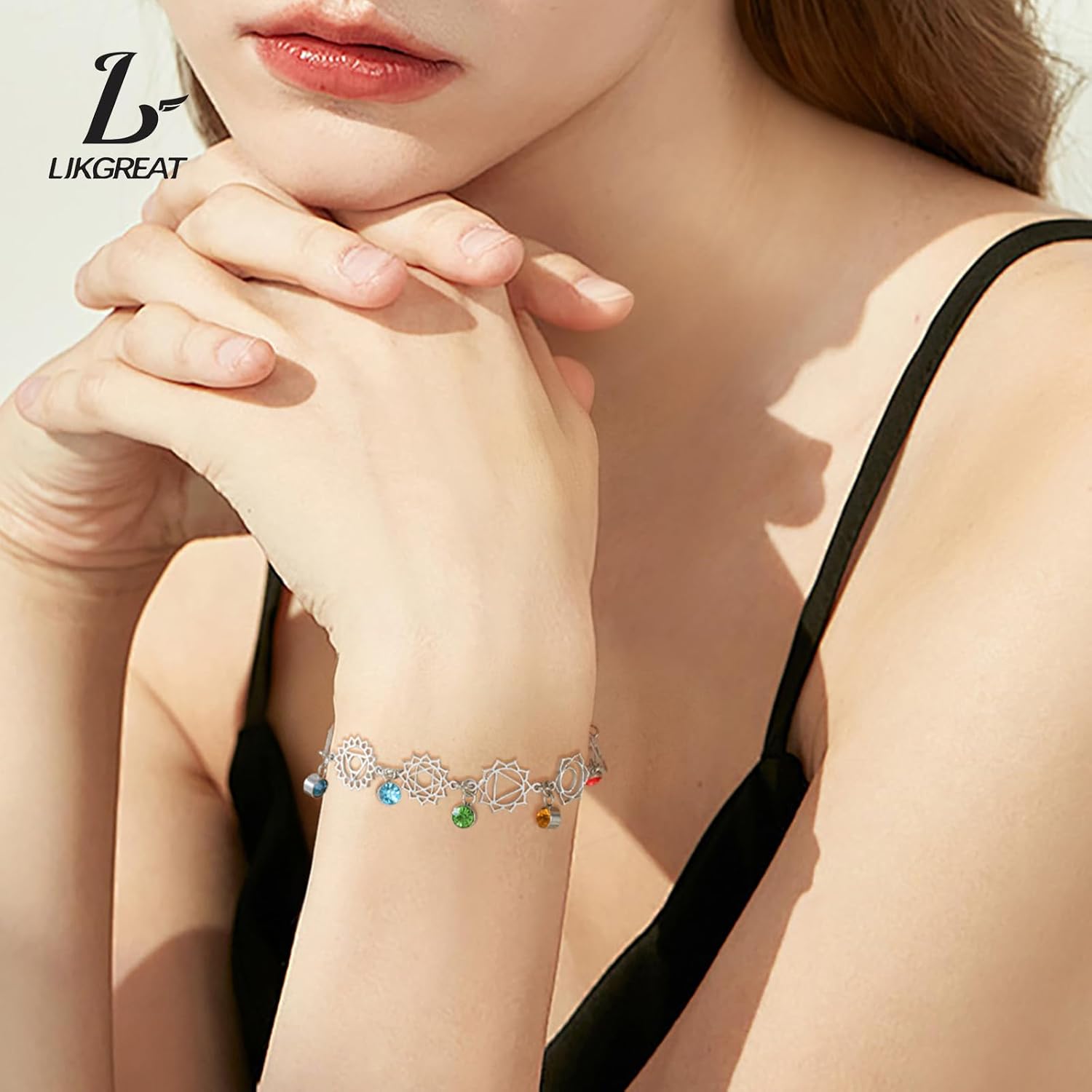 LIKGREAT 7 Chakra Adjustable Bracelet for Women Stainless Steel Spiritual Healing Symbol Bracelet Inspirational Yoga Jewellery for Meditation - Image 3