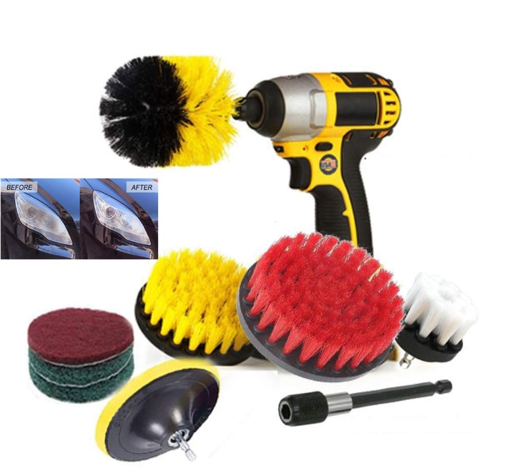 CPC-Brush Drill Brush Power Scrubber Brush Cleaning Kit - 10Pcs Drill Brush Attachment for Bathroom Surface, Grout, Tub, Shower, Kitchen, Floor, Tile, Corners, Pool, Car Wheels, Grill Cleaning Brush