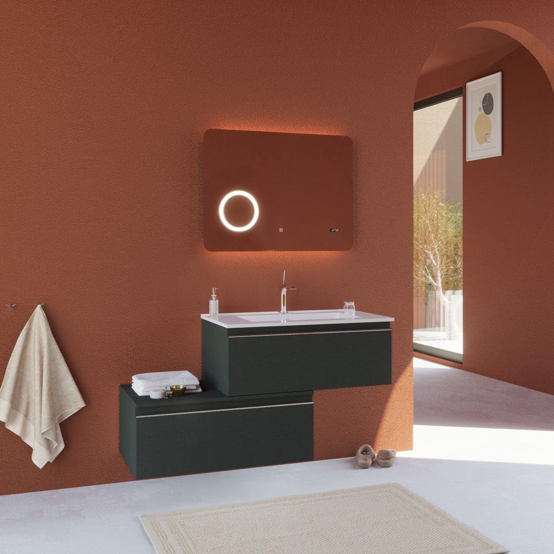 Kiamami Valentina Mobile Bagno Sospeso 120 Cm Grigio Scuro 2 Cassetti