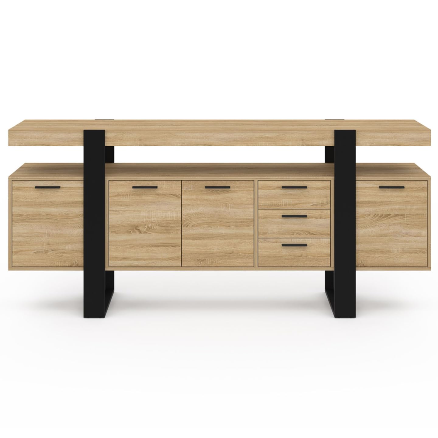 IDMarket - Buffet 180 cm Phoenix XXL 4 Portes et 3 tiroirs Bois et Noir
