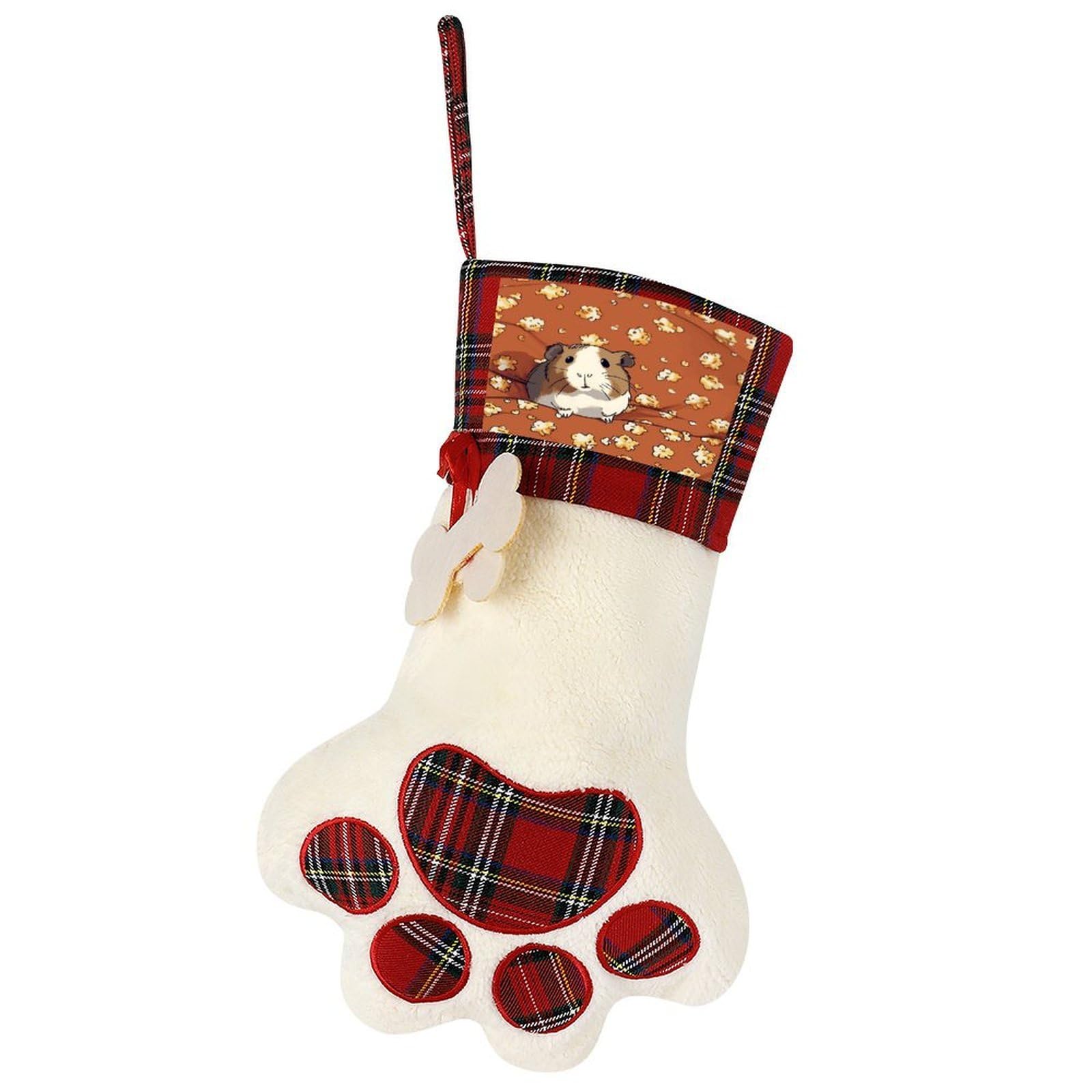Guinea Pig and Popcorn Dog Christmas Stocking,Custom Pet Paw Christmas Stockings Xmas Hanging Stockings Paw Shape Stocking for Xmas Tree Fireplace Hanging Christmas Party