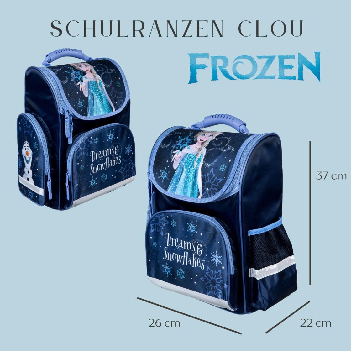 Undercover Juego de mochila escolar de 1ª clase, contenido personalizado con nombre, mochila escolar para niños y niñas, Frozen (Navy Dark Blue), 5-teilig, Juego de mochila escolar