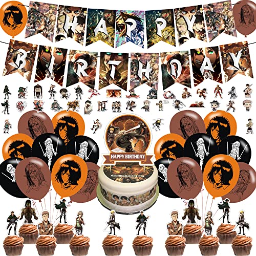 Attack on Titan 4 Party Decorations,Birthday Party Supplies For Attack on Titan Party Supplies Includes Banner - Cake Topper - 12 Cupcake Toppers - 18 Balloons -50 Attack on Titan Stickers