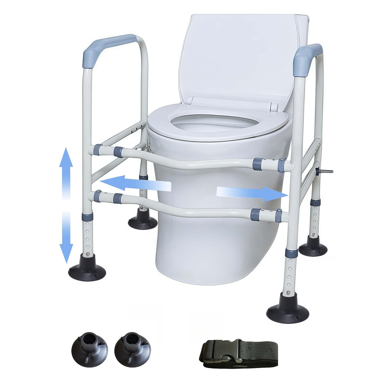 Supporti di sicurezza per WC | Supporto wc per anziani Regolabile in Altezza 63-74cm con Maniglie Antiscivolo - wc per disabili con Capacità di Carico 150kg