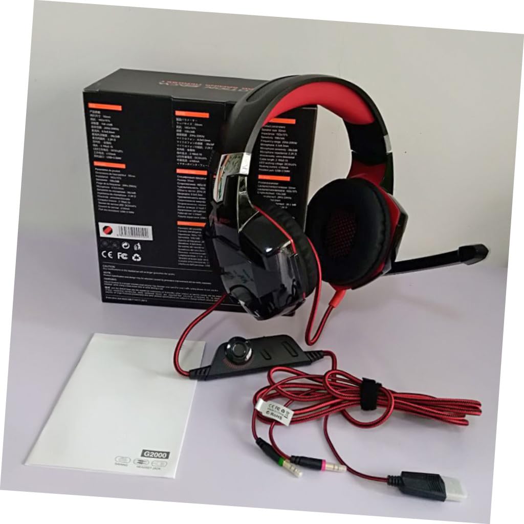 Cuffie da Gioco LED con Bassi Profondi Suono Surround e Microfono Cuffie Over-ear per Computer e PC con Isolamento da Rumore Ambientale Rosso