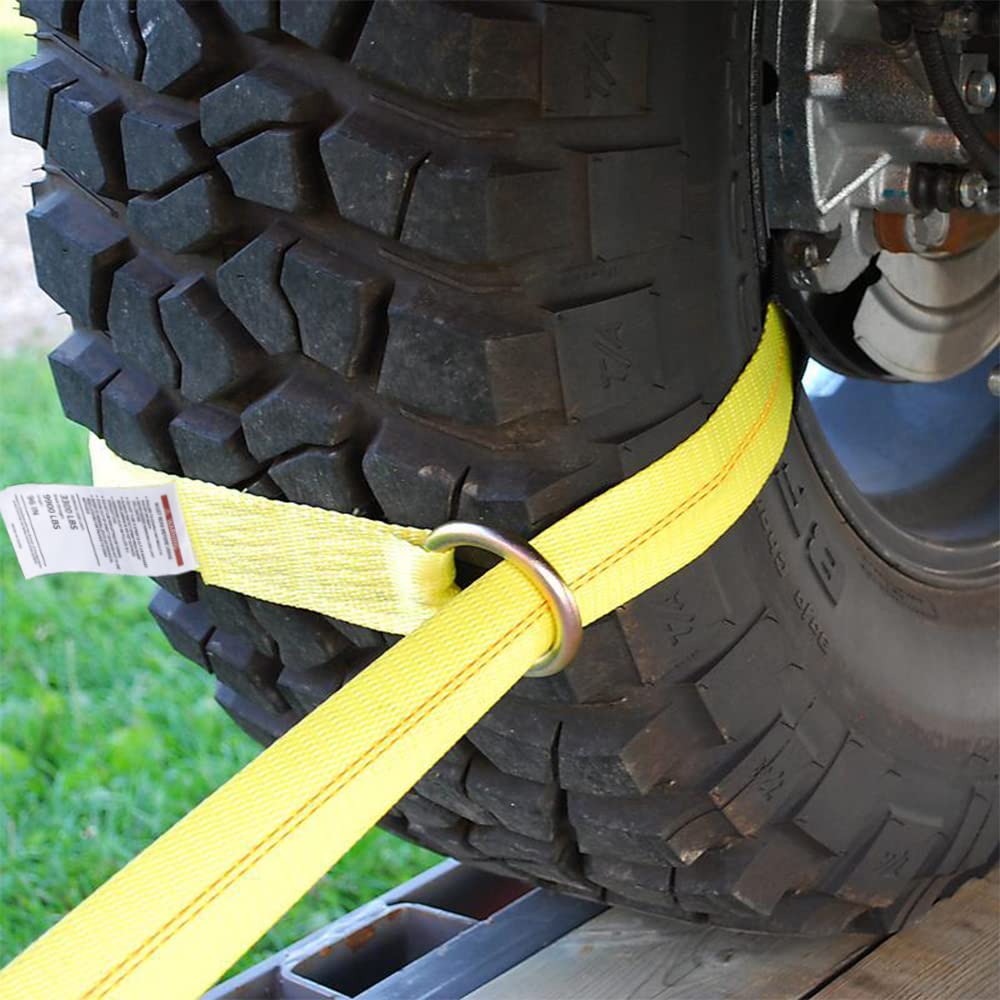Amarre para coche con ganchos a presión, paquete de 4 unidades de 2 x 96 pulgadas con carga de trabajo segura de 3.3 libras, correas ajustables con ganchos a presión (amarillo)