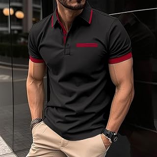 Mens Short Sleeve Polo Shirts Slim Fit Casual Stylish Tops Color Block Golf Shirts