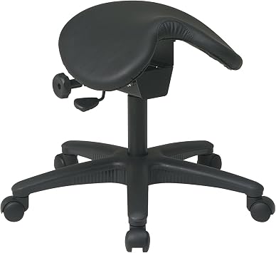 Office Star Drafting Chair with Backless Saddle Seat and Angle Adjustment, Pneumatic Height Adjustment from 19" to 24", Black Vinyl