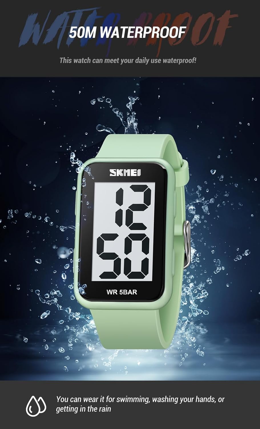 Gosasa Square Men's Women's Digital Watch Big Numbers Dial Waterproof LED Watches A Black-Black image 5 of 6 B0CGDCHNZ9