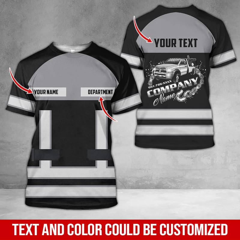 Personalized Tow Truck Uniform 3D All Over Print T-Shirt, Custom Name Trucker Shirt, Gift for Men Full Size S-5XL TKGTS0233