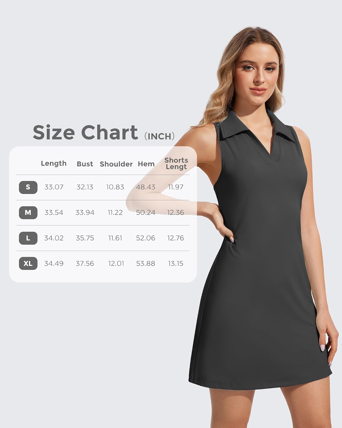 Women's V-Neck Tennis Dress Sleeveless Work Out Golf Dress for Pickleball Built-in Shorts with Pockets