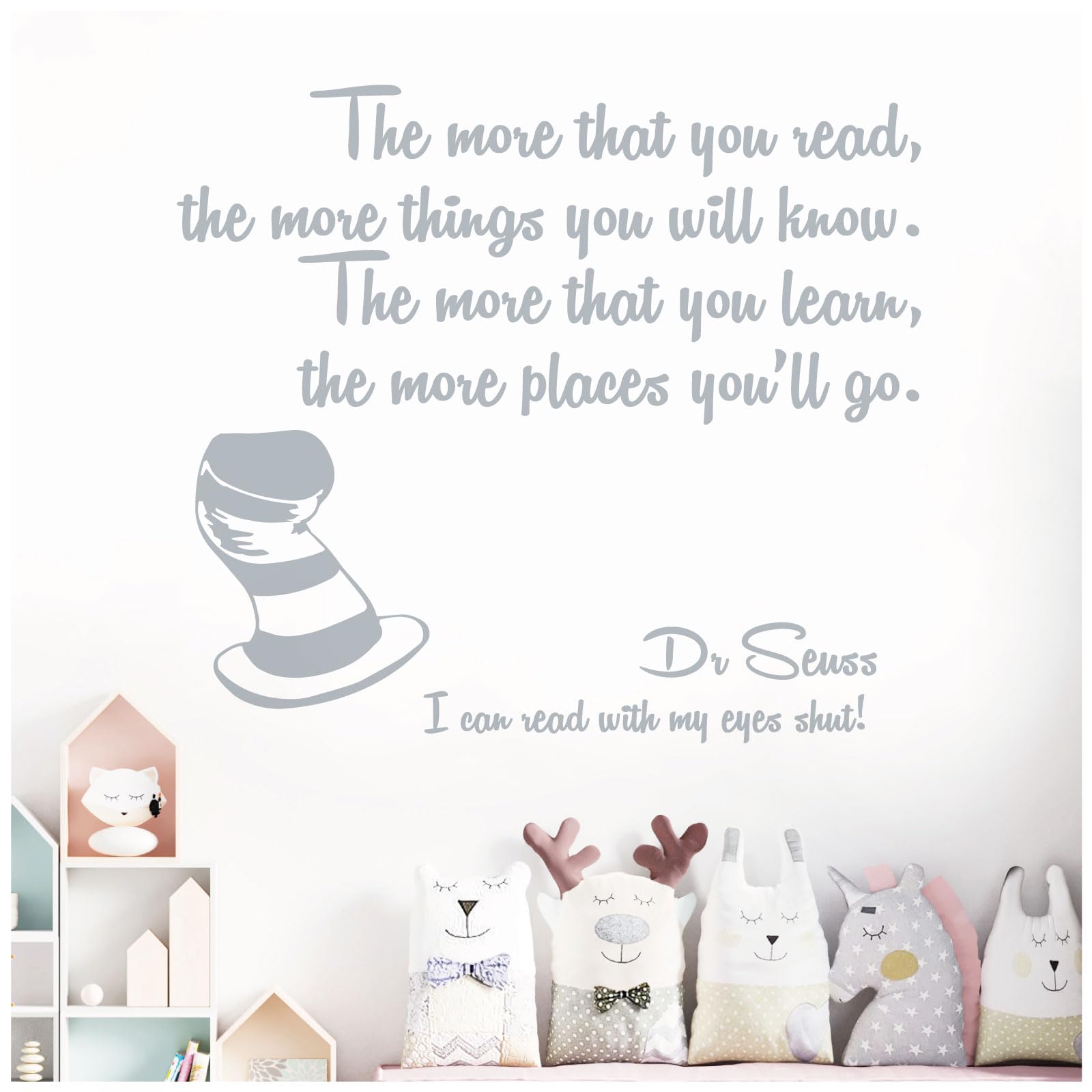 The More that You Read, the More Things You Will Know - Dr Seuss Book Quote Decal Wall Sticker [Large] [Silver]
