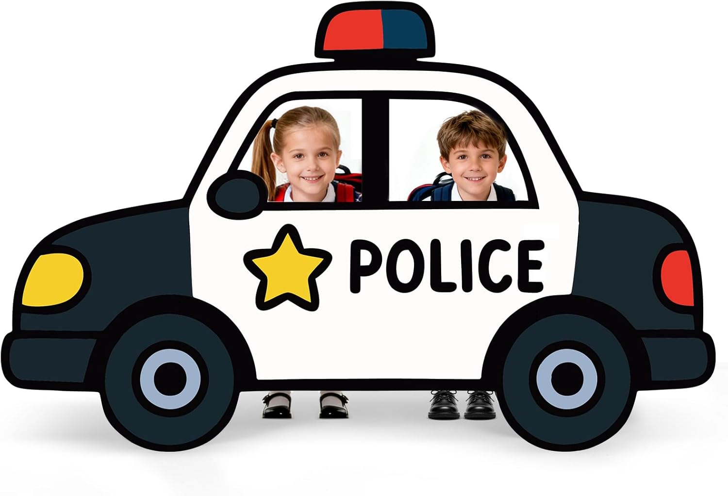 Police Birthday Party Decorations, 4.3 Feet Police Car Cardboard Stand-up Cutout Life-Size, Large Policeman Car Photo Booth Prop for Cop Theme Baby Shower Retirement Graduation Decor