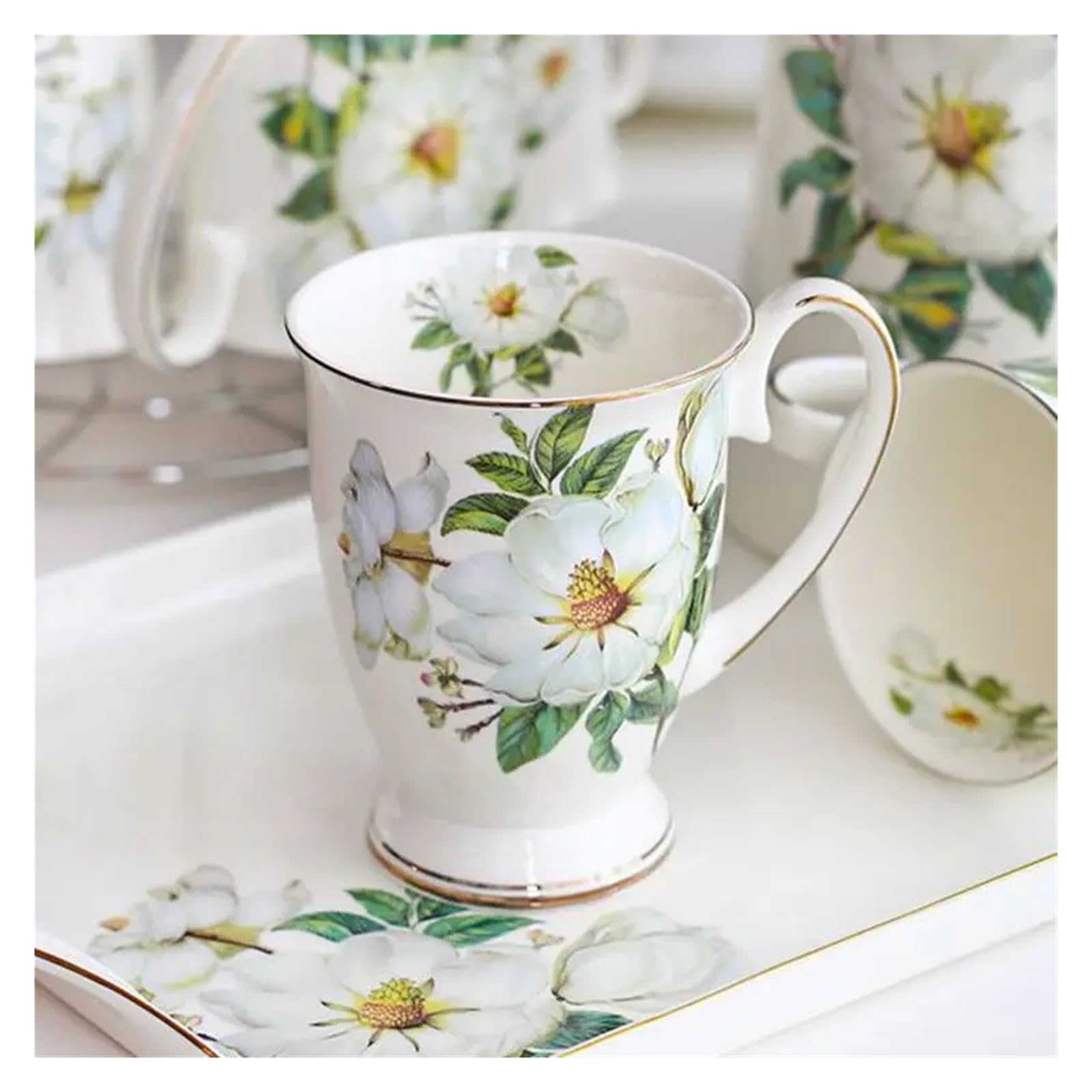 Tazze da caffè divertenti in porcellana 300 ml, con dipinti floreali in, tazzine espresso vintage di campagna, bicchieri Taza Tea Cup Art(2pc)