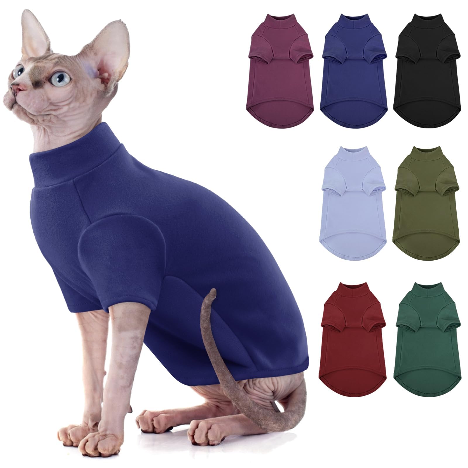 AOFITEE Turtleneck Jumper for Cats Soft Sphynx Cats Shirt Hairless Cat Jumpers with Sleeves