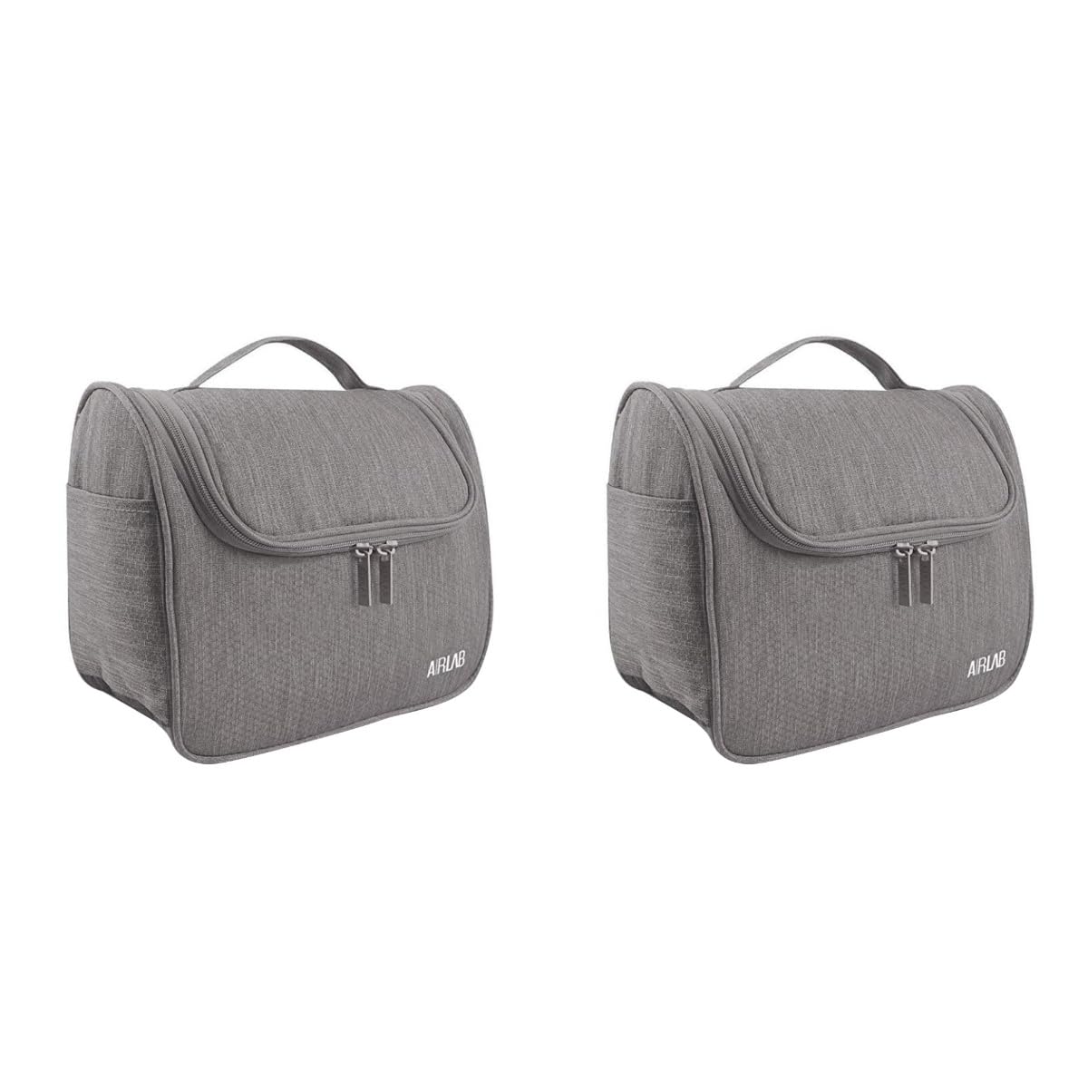 2 trousse da toilette grandi, portatile, multifunzione, impermeabile, da appendere, da viaggio, colore: grigio, Grigio
