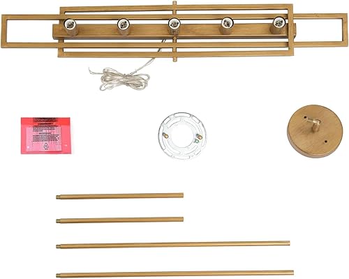 Miniatura 8 de Candelabros dorados para comedor, 5 luces modernas lineales para isla de cocina, lámpara de araña grande de 31 pulgadas con acabado dorado