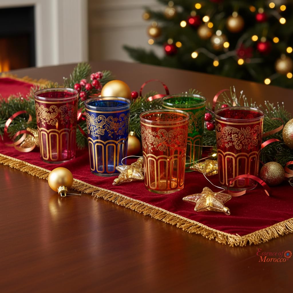 ESSENCE OF MOROCCO Tea Glasses with a Beautiful Classical Design Painted and Decorated by Hand Pack 6 (Multicoloured)