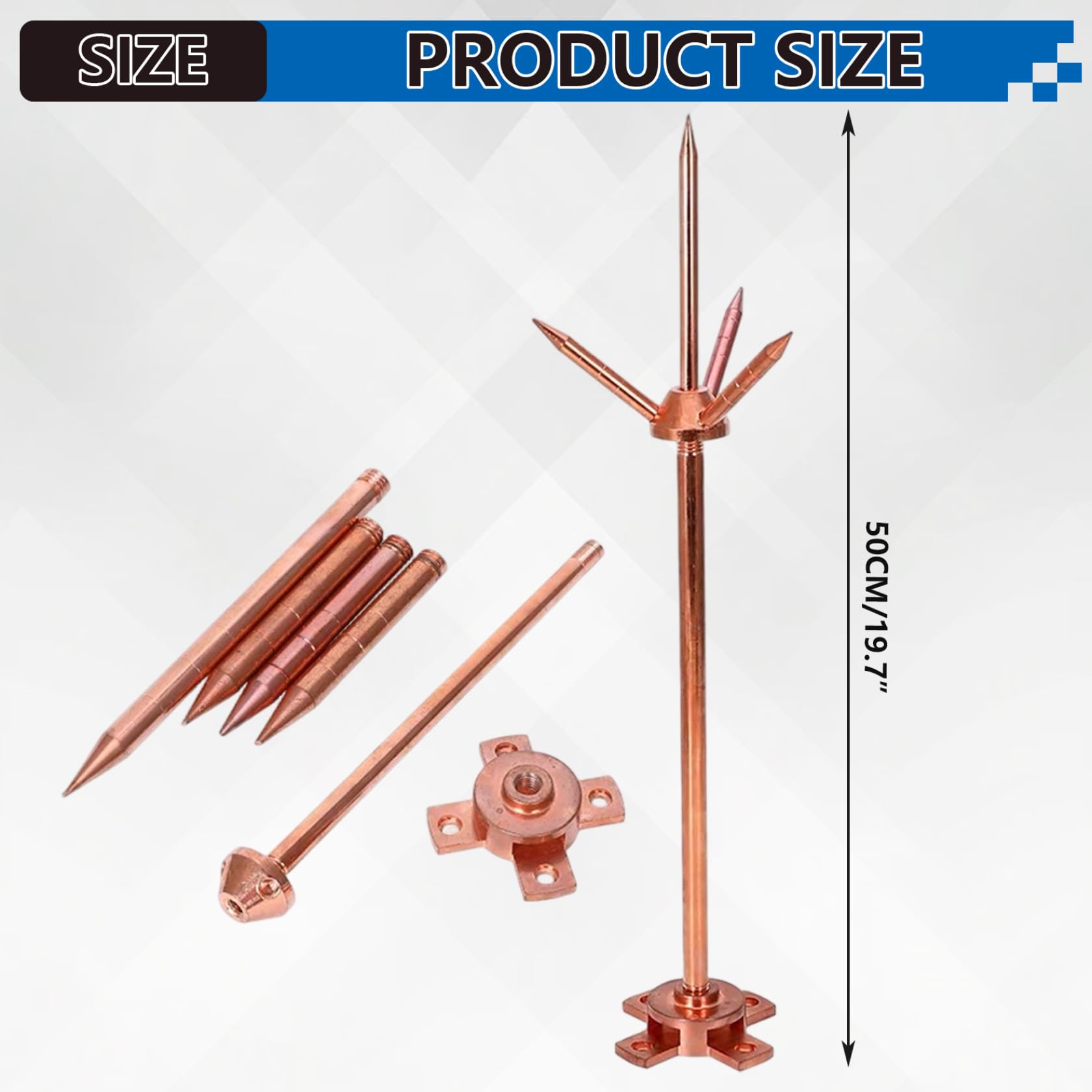 Paratonnerre pour maison, système de protection contre la foudre à 3 broches en cuivre avec tige de mise à la terre 20 pouces, conception détachable...
