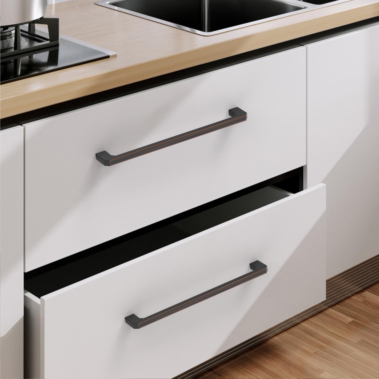 9BUILD Paquete de 10 tiradores de bronce aceitado de 7.5 pulgadas, manijas de gabinete de cocina, manijas de cocina para gabinetes, tiradores de bronce para cajones de cocina
