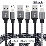 Alster 3Pack 6FT Lightning to USB Cable, Premium Nylon Braided Charging Cable Cord Compatible with iPhone 7/ 7 Plus/6/6s/6 plus/6s plus, iPhone 5/5s/5c,iPad, iPod and More (Black)