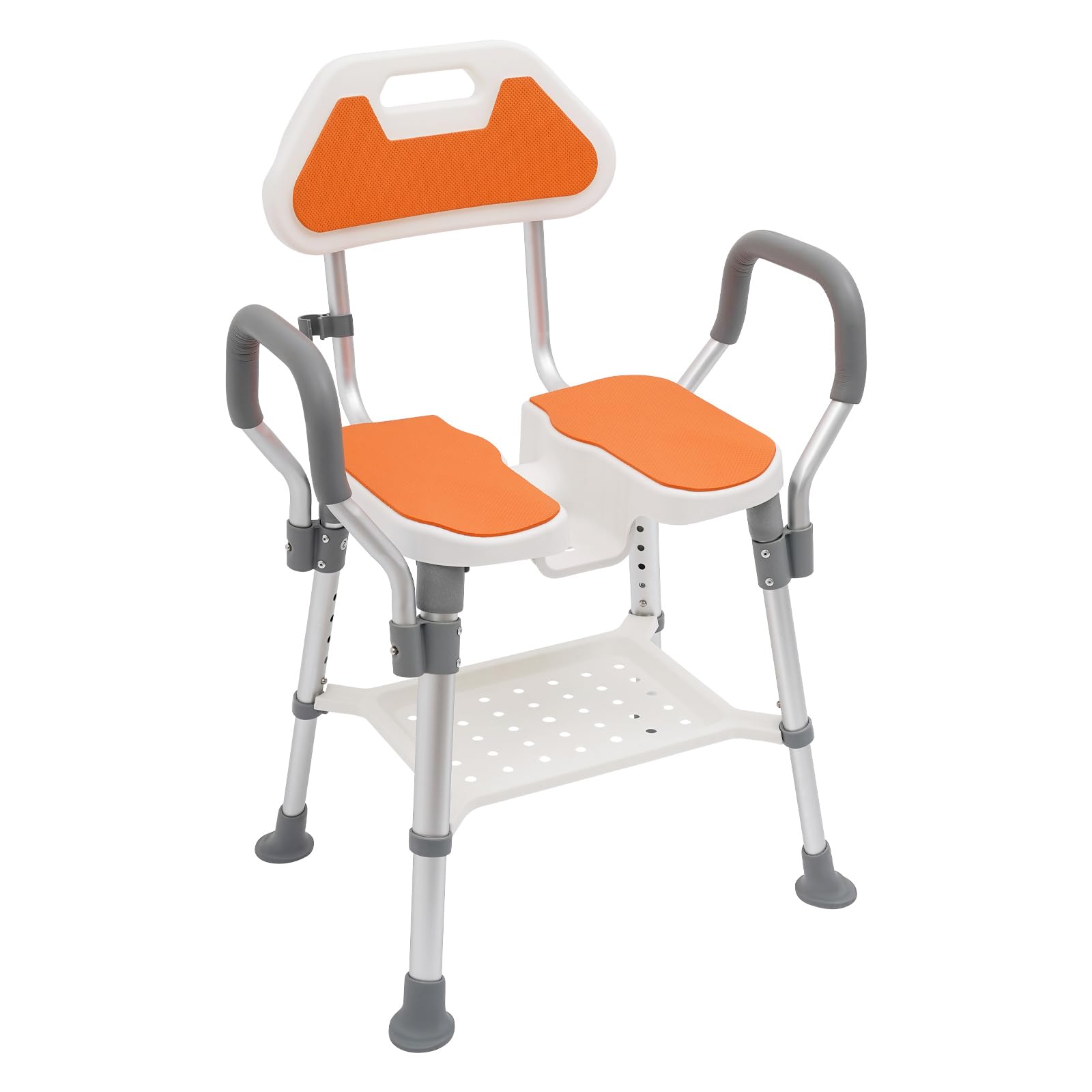 Silla de ducha para personas mayores con respaldo y cuello en U, taburete de ducha regulable en altura con reposabrazos, soporta hasta 150 kg, silla de ducha estable para embarazadas