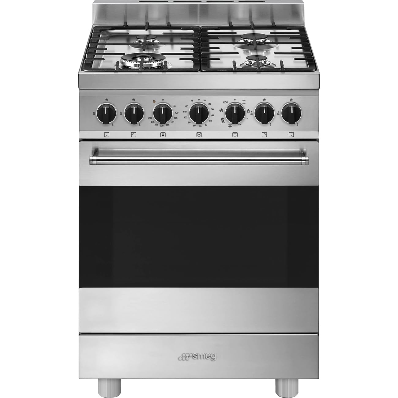 Smeg B61GMX2 - Cucina a gas, 4 fuochi, forno elettrico, 60x60 cm, Inox