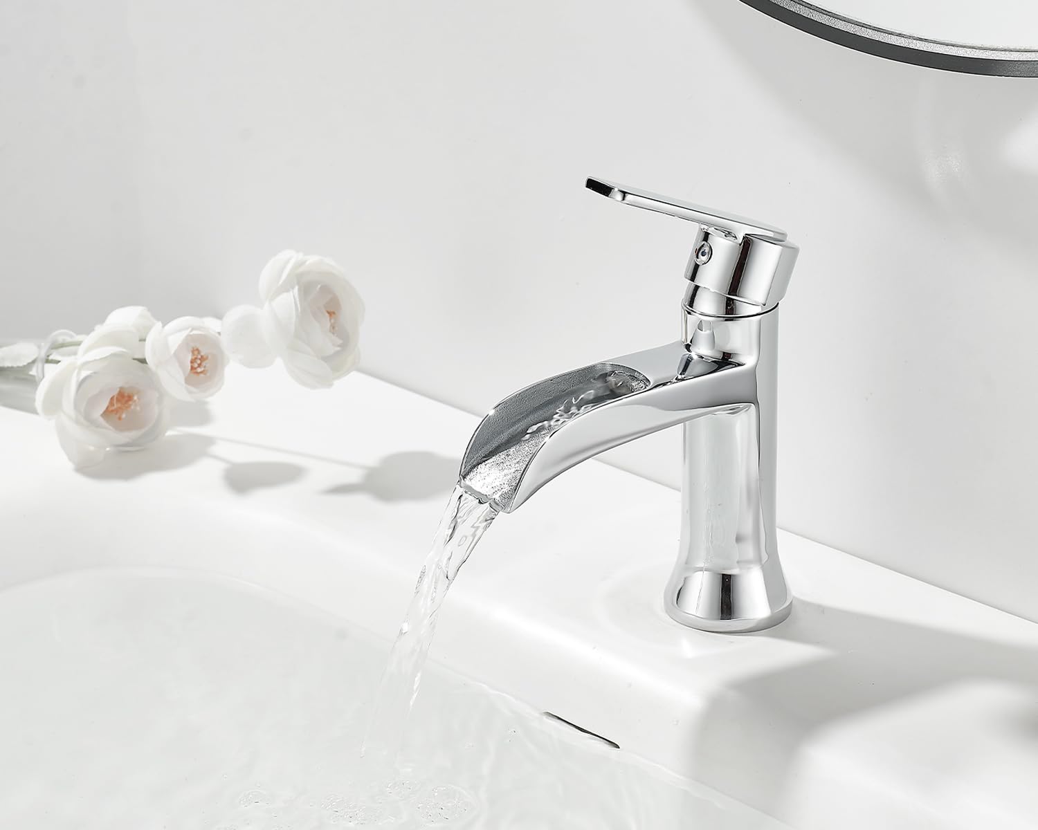 Maynosi Waterfall Bathroom Basin Mixer Tap, Mono Modern Bathroom Sink Tap with Waterfall Spout - Image 3