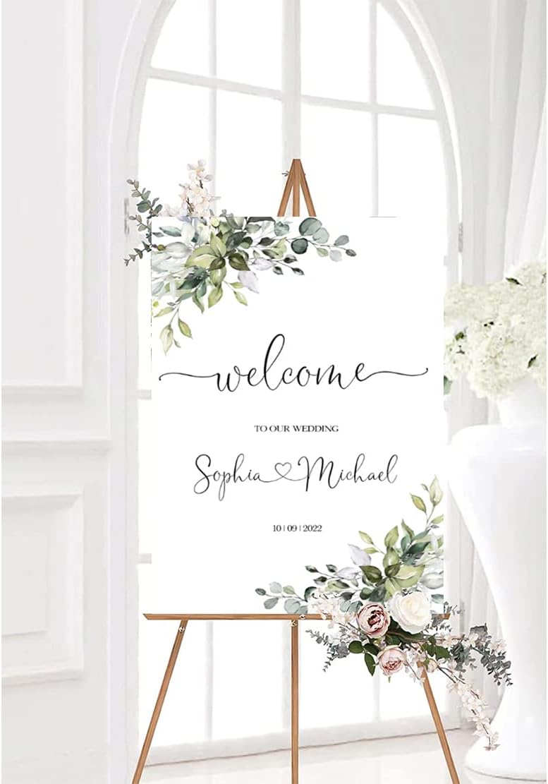 Welcome To Our Wedding - Personalized Floral Reception Banner, Yard Sign, Printed Board