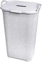 Cesto de Roupa Branco Rattan com Tampa Basculada e Alça Arqplast